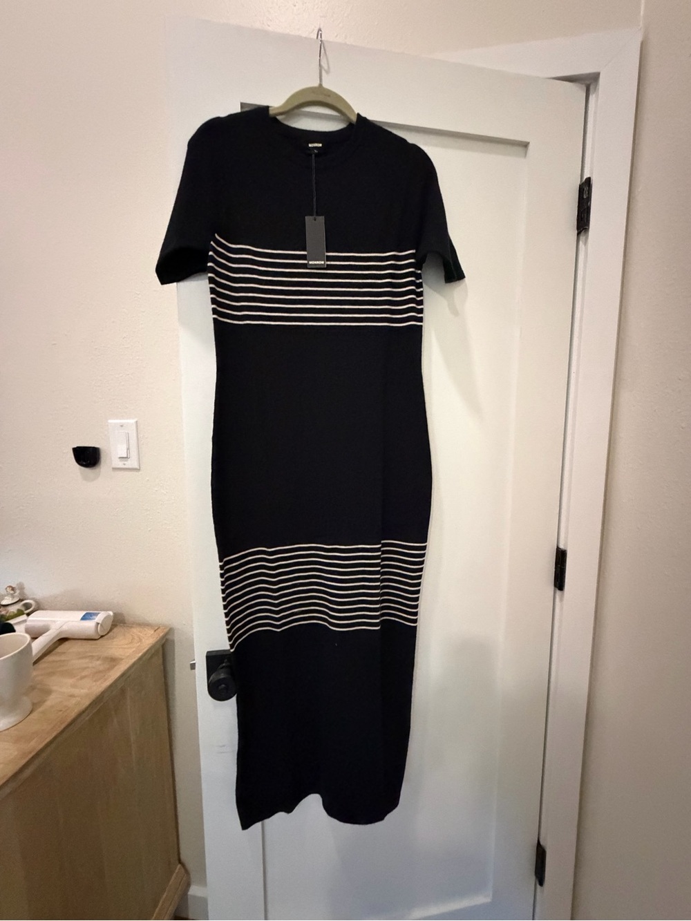 Monrow Black Maxi Dress with Ivory Stripes